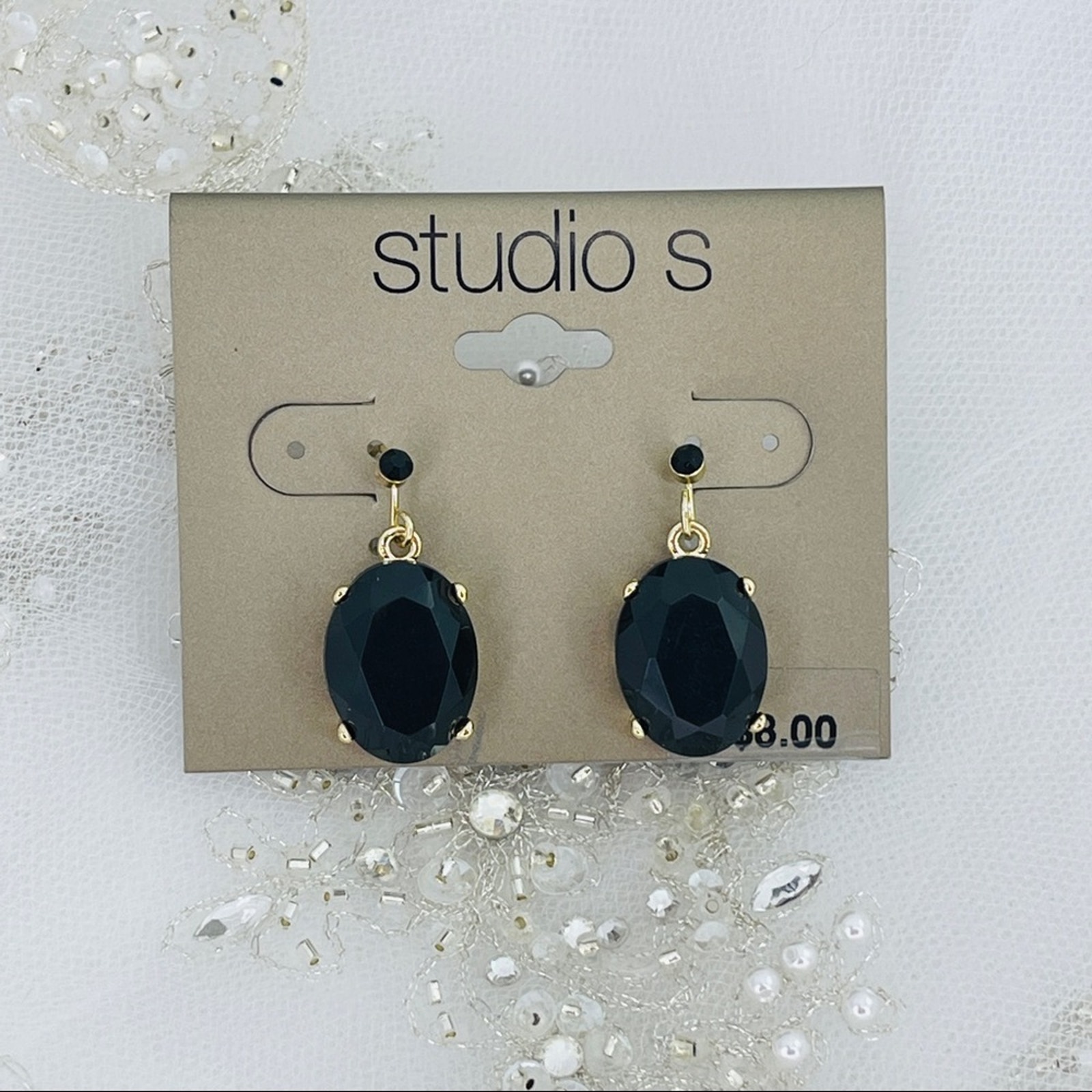 Studio S Black Rhinestone Earrings Nwt